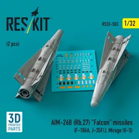   ResKit Models 1:32 AIM-26B (Rb.27) Falcon missiles (2 pcs) (F-106A, J-35F/J, Mirage III-S) (3D Printed)