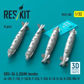   ResKit Models 1:32 GBU-54 (LJDAM) bombs (4 pcs) (A-10C, F-15E, F-16C/D, F-22A, F-35A, B-1B, B-2A, B-52H, MQ-9) (3D Printed)