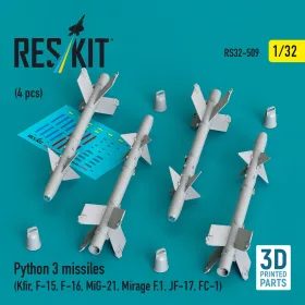   ResKit Models 1:32 Python 3 missiles (4 pcs) (Kfir, F-15, F-16, MiG-21, Mirage F.1, JF-17, FC-1) (3D Printed)