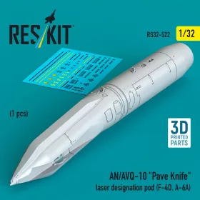   ResKit Models 1:32 AN/AVQ-10 Pave Knife laser designation pod (1 pcs) (F-4D, A-6A) (3D Printed)