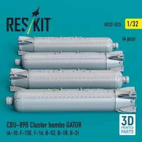   ResKit Models 1:32 CBU-89B cluster bombs GATOR (4 pcs) (A-10, F-15E, F-16, B-52, B-1B, B-2) (3D Printed)