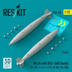   ResKit Models 1:32 Mk.84 with BSU-36/B bombs (2 pcs) (F-15E, F-16, F-111F, AV-8B, F/A-18D) (3D Printed)