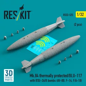   ResKit Models 1:32 Mk.84 thermally protected/BLU-117 with BSU-36/B bombs (2 pcs) (AV-8B, F-14, F/A-18) (3D Printed)