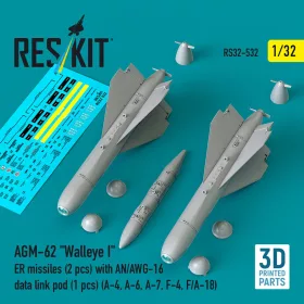   ResKit Models 1:32 AGM-62 Walleye I ER missiles (2 pcs) with AN/AWG-16 data link pod (1 pcs) (A-4, A-6, A-7, F-4, F/A-18) (3D Printed)