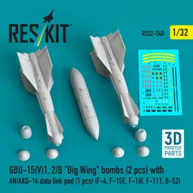   ResKit Models 1:32 GBU-15(V)1, 2/B Big Wing bombs (2 pcs) with AN/AXQ-14 data link pod (1 pcs) (F-4, F-15E, F-16I, F-111, B-52) (3D Printed)