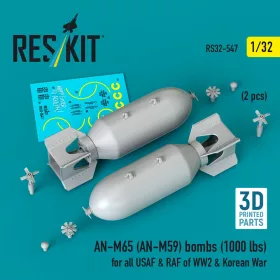   ResKit Models 1:32 AN-M65 (AN-M59) bombs (1000 lbs) for all USAF & RAF of WW2 & Korean War (2 pcs) (3D Printed)