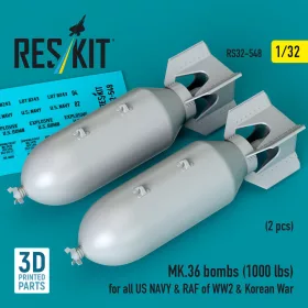   ResKit Models 1:32 MK.36 bombs (1000 lbs) for all US NAVY & RAF of WW2 & Korean War (2 pcs) (3D Printed)