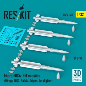   ResKit Models 1:32 Matra MICA-EM missiles (4 pcs) (Mirage 2000, Rafale, Gripen, Eurofighter) (3D Printed)