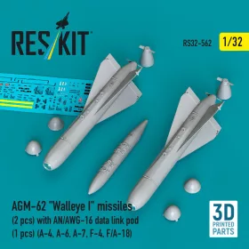   ResKit Models 1:32 AGM-62 Walleye I missiles (2 pcs) with AN/AWG-16 data link pod (1 pcs) (A-4, A-6, A-7, F-4, F/A-18) (3D Printed)