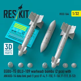   ResKit Models 1:32 EGBU-15 (BLU-109 warhead) bombs (2 pcs) with AN/AXQ-14 data link pod (1 pcs) (F-4, F-15E, F-16I, F-111, B-52) (3D Printed)