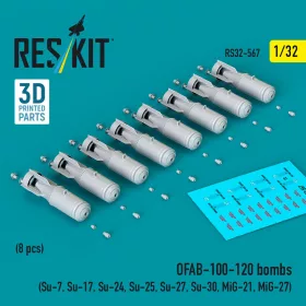   ResKit Models 1:32 OFAB-100-120 bombs (8 pcs) (Su-7, Su-17, Su-24, Su-25, Su-27, Su-30, MiG-21, MiG-27) (3D Printed)