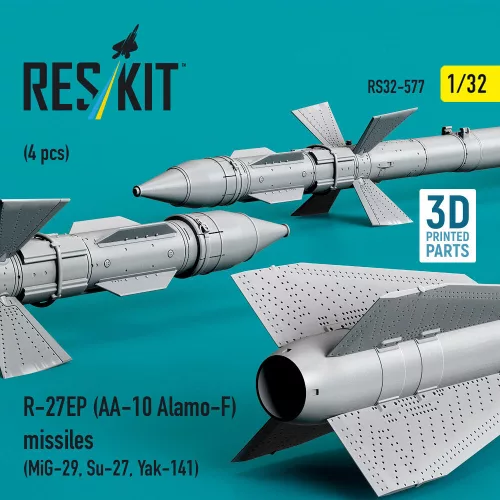 ResKit Models 1:32 R-27EP (AA-10 Alamo-F) missiles (4 pcs) (MiG-29, Su-27, Yak-141) (3D Printed)