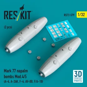   ResKit Models 1:32 Mark 77 napalm bombs Mod.4/5 (2 pcs) (A-4, A-26K, F-4, AV-8B, F/A-18) (3D Printed)