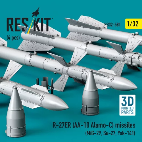 ResKit Models 1:32 R-27ER (AA-10 Alamo-C) missiles (4 pcs) (MiG-29, Su-27, Yak-141) (3D Printed)