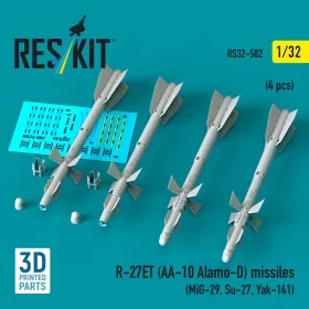   ResKit Models 1:32 R-27ET (AA-10 Alamo-D) missiles (4 pcs) (MiG-29, Su-27, Yak-141) (3D Printed)
