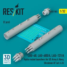   ResKit Models 1:32 LAU-68, LAU-68D/A, LAU-131/A Hydra rocket launchers for US Army & Navy, Ukrainian AF (a/c & h) (2 pcs) (3D Printed)