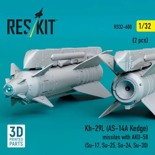 ResKit Models 1:32 Kh-29L (AS-14A Kedge) missiles with AKU-58 (2 pcs) (Su-17, Su-25, Su-24, Su-30) (3D Printed)