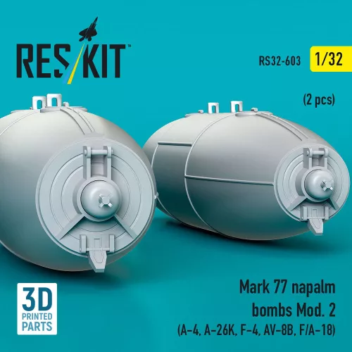 ResKit Models 1:32 Mark 77 napalm bombs Mod.2 (2pcs) (A-4, A-26K, F-4, AV-8B, F/A-18) (3D Printed)