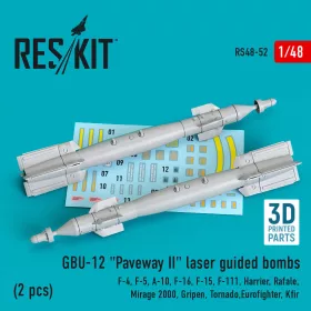   ResKit Models 1:48 GBU-12 Paveway II laser guided bombs (2 pcs) (F-4, F-5, A-10, F-16, F-15, F-111, Harrier, Rafale, Mirage 2000, Gripen, Tornado,Eurofighter, Kfir) (3D Printed)