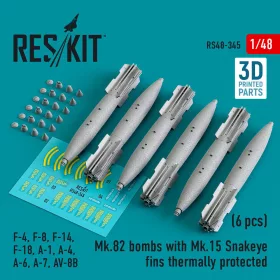   ResKit Models 1:48 Mk.82 bombs with Mk.15 Snakeye fins thermally protected (6 pcs) (F-4, F-8, F-14 F-18, A-1, A-4, A-6, A-7, AV-8B) (3D Printed)