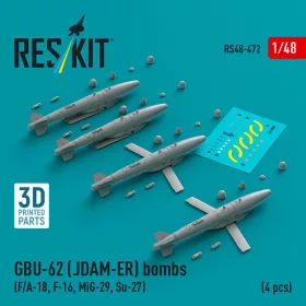   ResKit Models 1:48 GBU-62 (JDAM-ER) bombs (4 pcs) (F/A-18, F-16, MiG-29, Su-27) (3D Printed)
