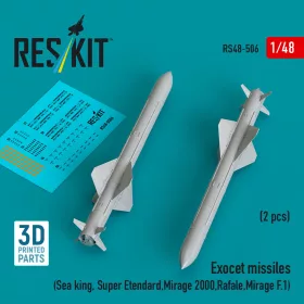   ResKit Models 1:48 Exocet missiles (2 pcs) (Sea King, Super Etendard, Mirage 2000, Rafale, Mirage F.1) (3D Printed)