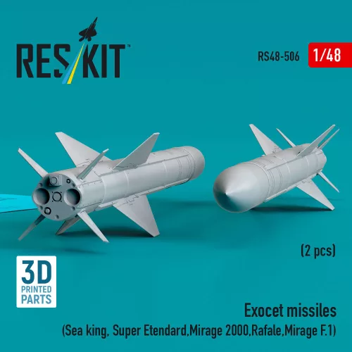 ResKit Models 1:48 Exocet missiles (2 pcs) (Sea King, Super Etendard, Mirage 2000, Rafale, Mirage F.1) (3D Printed)