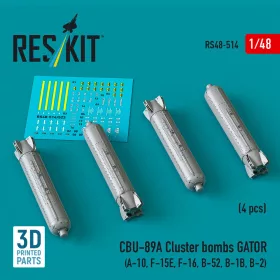   ResKit Models 1:48 CBU-89A cluster bombs GATOR (4 pcs) (A-10, F-15E, F-16, B-52, B-1B, B-2) (3D Printed)