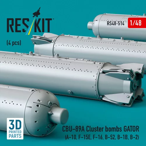 ResKit Models 1:48 CBU-89A cluster bombs GATOR (4 pcs) (A-10, F-15E, F-16, B-52, B-1B, B-2) (3D Printed)