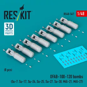   ResKit Models 1:48 OFAB-100-120 bombs (8 pcs) (Su-7, Su-17, Su-24, Su-25, Su-27, Su-30, MiG-21, MiG-27) (3D Printed)