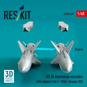   ResKit Models 1:48 AS.34 Kormoran missiles with adapters (2 pcs) (for F-104G, Tornado IDS) (3D Printed)