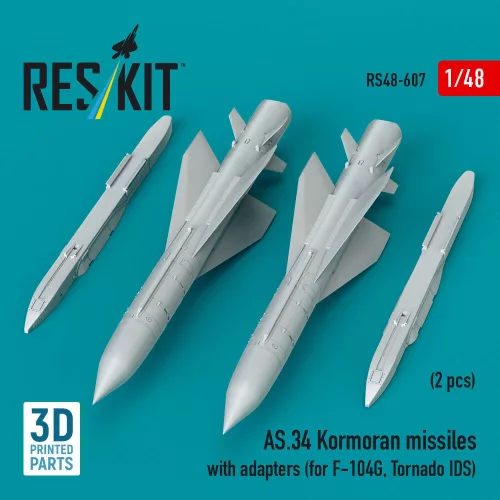 ResKit Models 1:48 AS.34 Kormoran missiles with adapters (2 pcs) (for F-104G, Tornado IDS) (3D Printed)