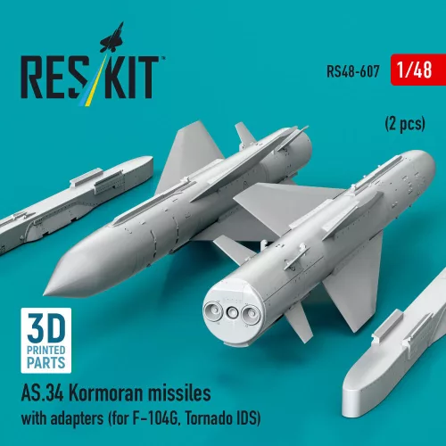 ResKit Models 1:48 AS.34 Kormoran missiles with adapters (2 pcs) (for F-104G, Tornado IDS) (3D Printed)