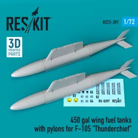   ResKit Models 1:72 450 gal wing fuel tanks with pylons for F-105 Thunderchief (2 pcs)
