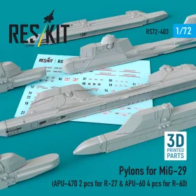   ResKit Models 1:72 Pylons for MiG-29 (APU-470 2 pcs for R-27 & APU-60 4 pcs for R-60) (3D Printed)