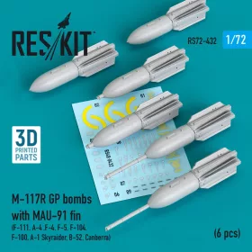   ResKit Models 1:72 M-117R GP bombs with MAU-91 fin (6 pcs) (F-105, F-111, A-4 ,F-4, F-5, F-104, F-100, A-1 Skyraider, B-52, Canberra) (3D Printed)