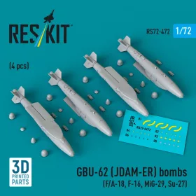   ResKit Models 1:72 GBU-62 (JDAM-ER) bombs (4 pcs) (F/A-18, F-16, MiG-29, Su-27) (3D Printed)
