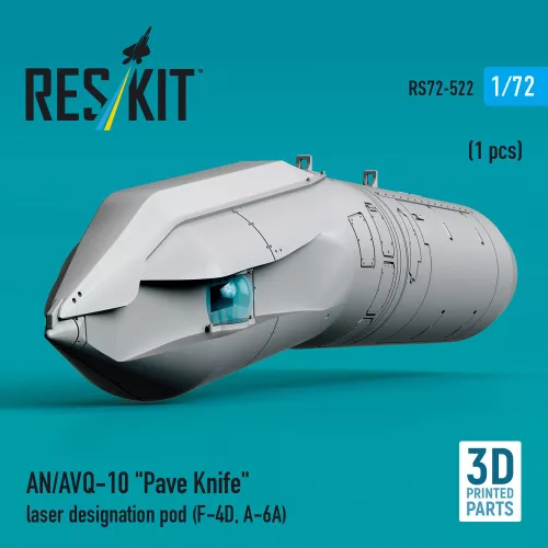 ResKit Models 1:72 AN/AVQ-10 Pave Knife laser designation pod (1 pcs) (F-4D, A-6A) (3D Printed)
