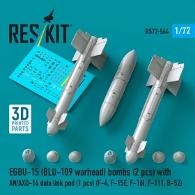   ResKit Models 1:72 EGBU-15 (BLU-109 warhead) bombs (2 pcs) with AN/AXQ-14 data link pod (1 pcs) (F-4, F-15E, F-16I, F-111, B-52) (3D Printed)