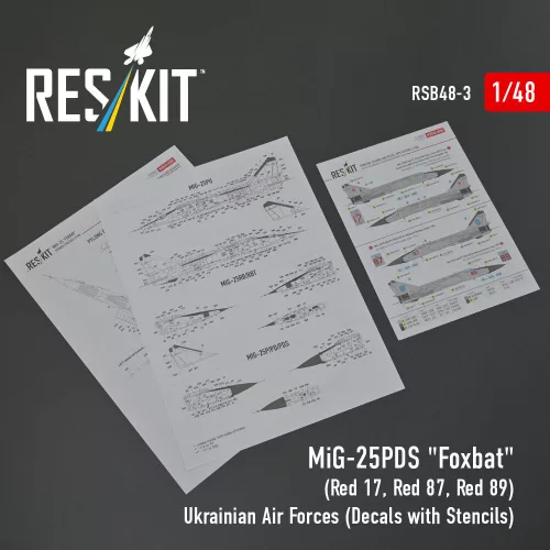 ResKit Models 1:48 MiG-25PDS Foxbat (Red 17, Red 87, Red 89) Ukrainian Air Forces (Decals with Stencils)
