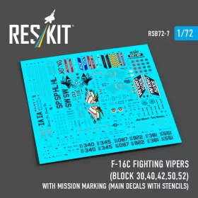   ResKit Models 1:72 F-16C Fighting Vipers (Block 30,40,42,50,52) with mission marking (Main Decals with Stencils)