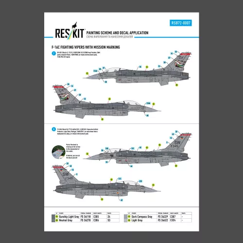 ResKit Models 1:72 F-16C Fighting Vipers (Block 30,40,42,50,52) with mission marking (Main Decals with Stencils)