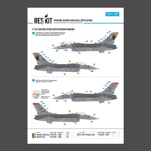 ResKit Models 1:72 F-16C Fighting Vipers (Block 30,40,42,50,52) with mission marking (Main Decals with Stencils)