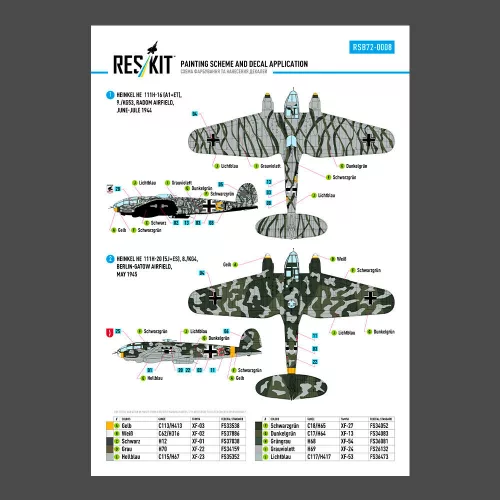 ResKit Models 1:72 Heinkel He 111 (H-16,H-20,H-22) late series (Decals)