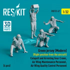   ResKit Models 1:32 Green jersey (Modern) (Right position from the aircraft) Catapult and Arresting Gear Crews, Air Wing Maintenance Personnel, Air Wing Quality Control Personnel (4 pcs) (3D Printed)