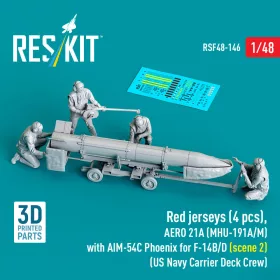   ResKit Models 1:48 Red jerseys (4 pcs), AERO 21A (MHU-191A/M) with AIM-54C Phoenix for F-14B/D (scene 2) (US Navy Carrier Deck Crew) (3D Printed)