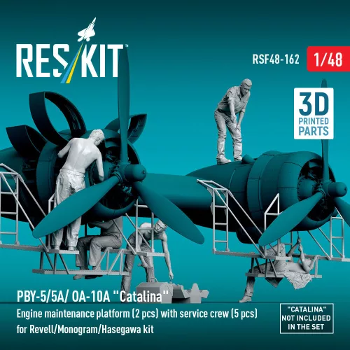 ResKit Models 1:48 PBY-5/5A/ OA-10A Catalina Engine maintenance platform (2 pcs) with service crew (5 pcs) for Revell/Monogram/Hasegawa kit (3D Printed)