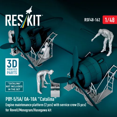 ResKit Models 1:48 PBY-5/5A/ OA-10A Catalina Engine maintenance platform (2 pcs) with service crew (5 pcs) for Revell/Monogram/Hasegawa kit (3D Printed)