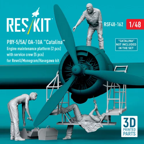 ResKit Models 1:48 PBY-5/5A/ OA-10A Catalina Engine maintenance platform (2 pcs) with service crew (5 pcs) for Revell/Monogram/Hasegawa kit (3D Printed)