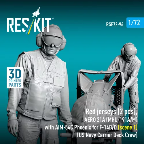 ResKit Models 1:72 Red jerseys (2 pcs), AERO 21A (MHU-191A/M) with AIM-54C Phoenix for F-14B/D (scene 1) (US Navy Carrier Deck Crew) (3D Printed)
